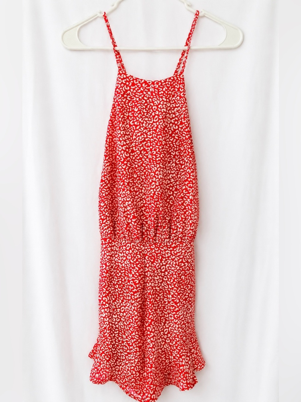 She + Sky Red and White Backless Spaghetti Strap Dress